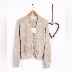 Marled Textured Knit Cardigan Sweater SMALL Oatmeal Coastal Cottage Quiet Luxury